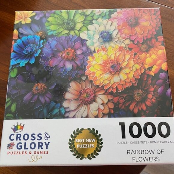 RAINBOW OF FLOWERS 1000 pc jigsaw puzzle * pallet knife technique BOLD COLORS - Picture 1 of 5